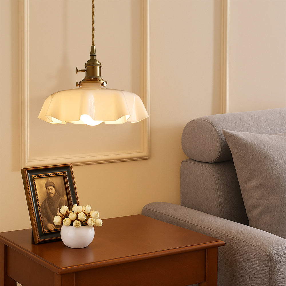Coquille Franse hanglamp van geschulpt glas