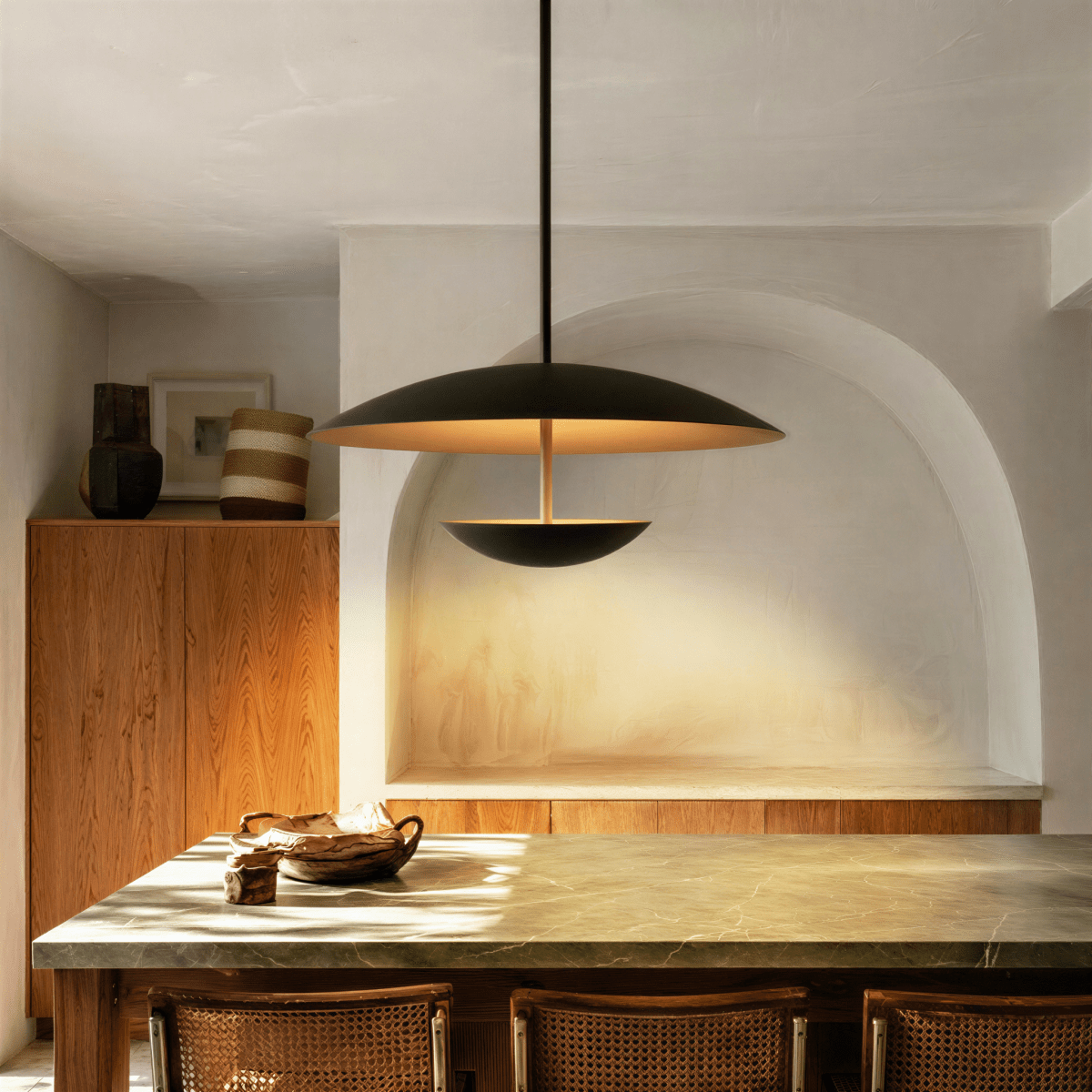 Brede metalen schijfhanglamp