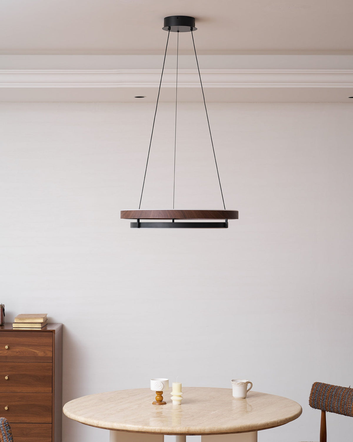 Walnootkleurige LED-kroonluchter met dubbele ringen