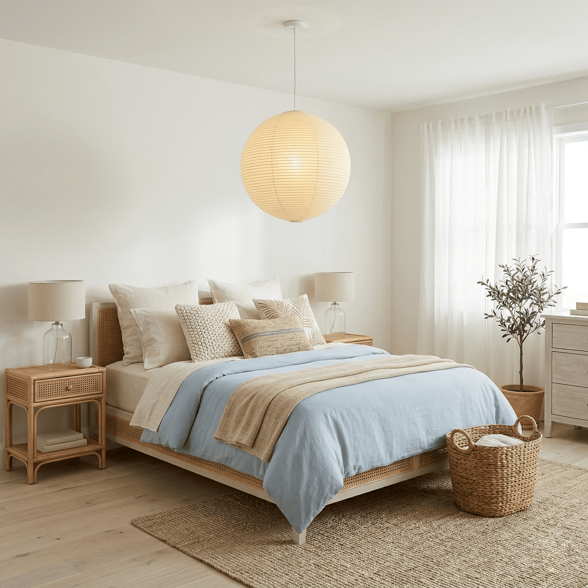 Hanglamp in washipapier in de vorm van een wereldbol