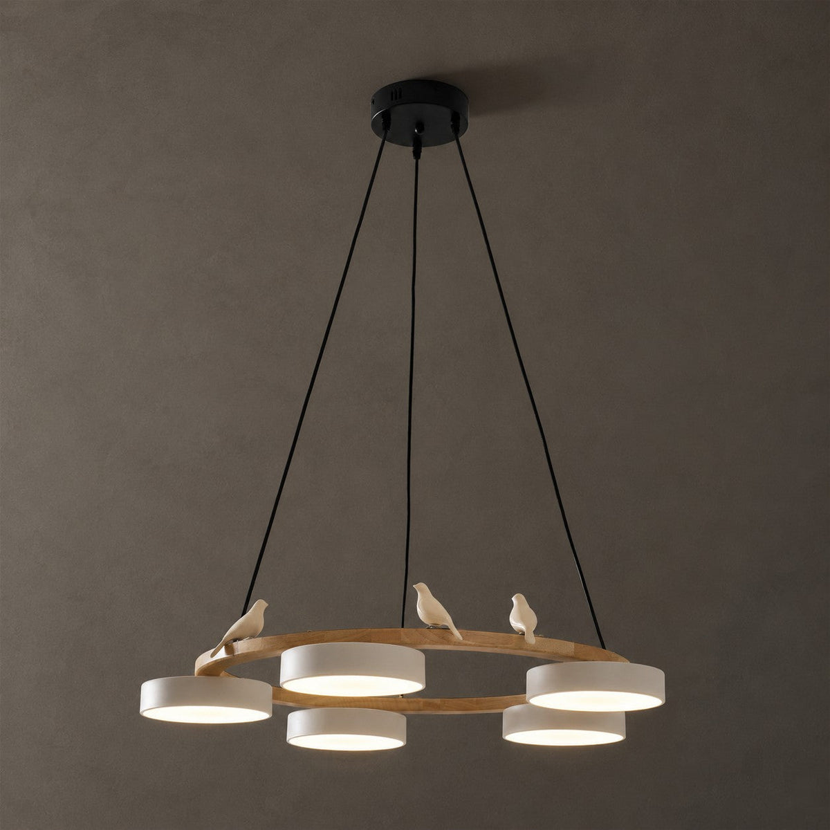 Ronde houten vogelhanglamp