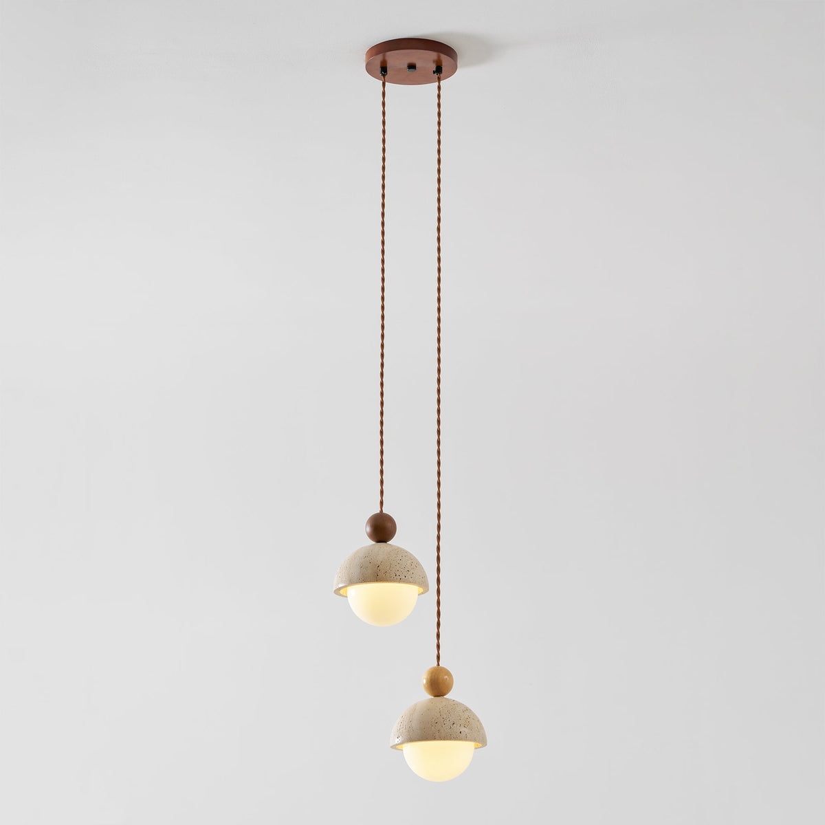 Travertijnen koepelvormige houten hanglamp