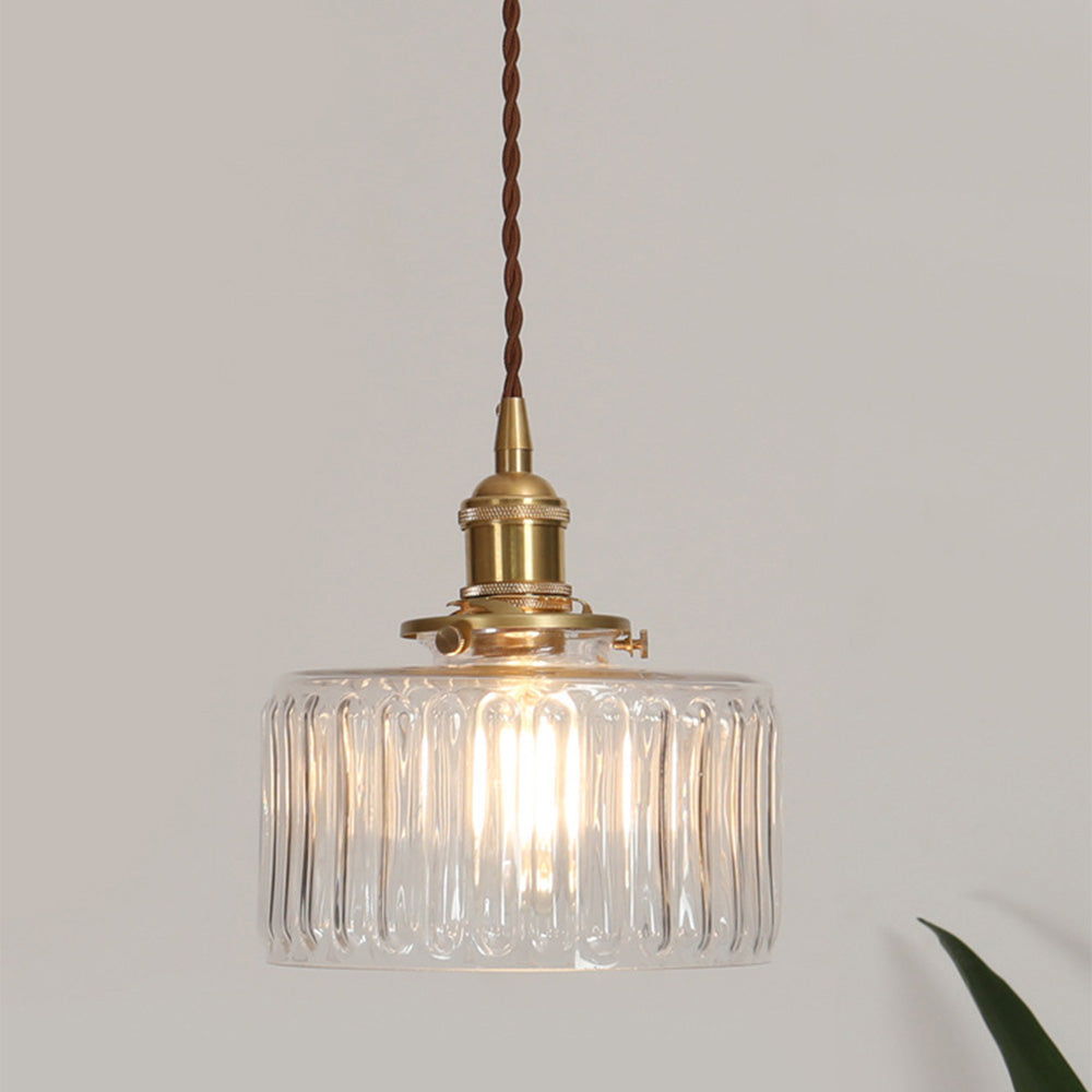Cilinderhanglamp van gestructureerd glas
