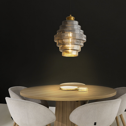 Antieke geribbelde koperen hanglamp