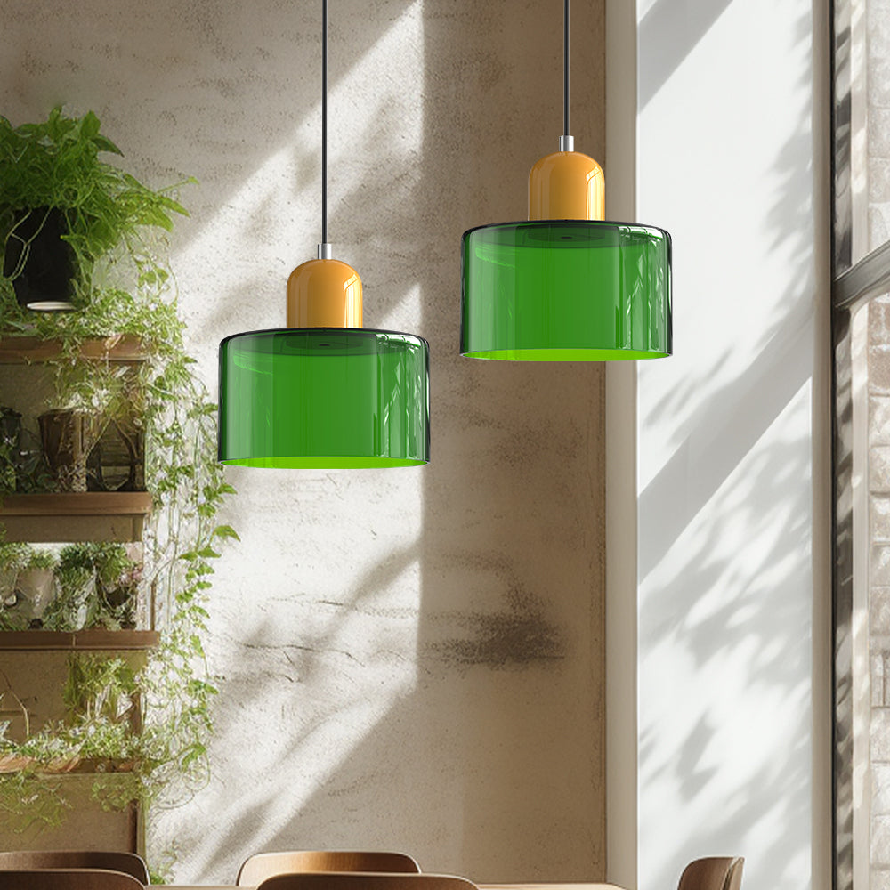 Kleine glazen hanglamp in Bauhaus-stijl