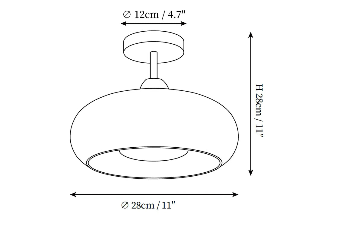 Ovale glazen houten plafondlamp