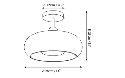 Ovale glazen houten plafondlamp