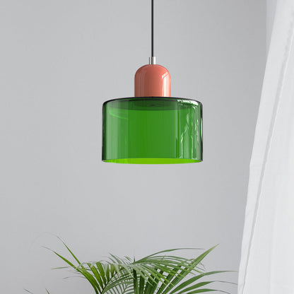 Kleine glazen hanglamp in Bauhaus-stijl