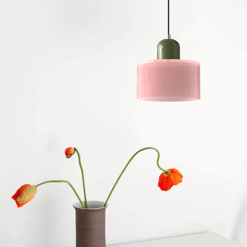 Kleine glazen hanglamp in Bauhaus-stijl