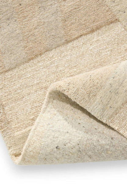 Beige met de hand geknoopte wollen vloerkleed
