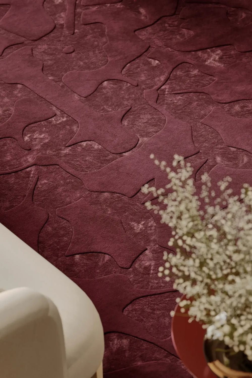 Bordeaux wollen vloerkleed voor woonkamer elegant