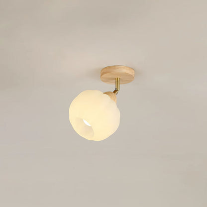 Minimalistische crèmekleurige en houten plafondspot