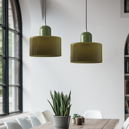 Kleine glazen hanglamp in Bauhaus-stijl