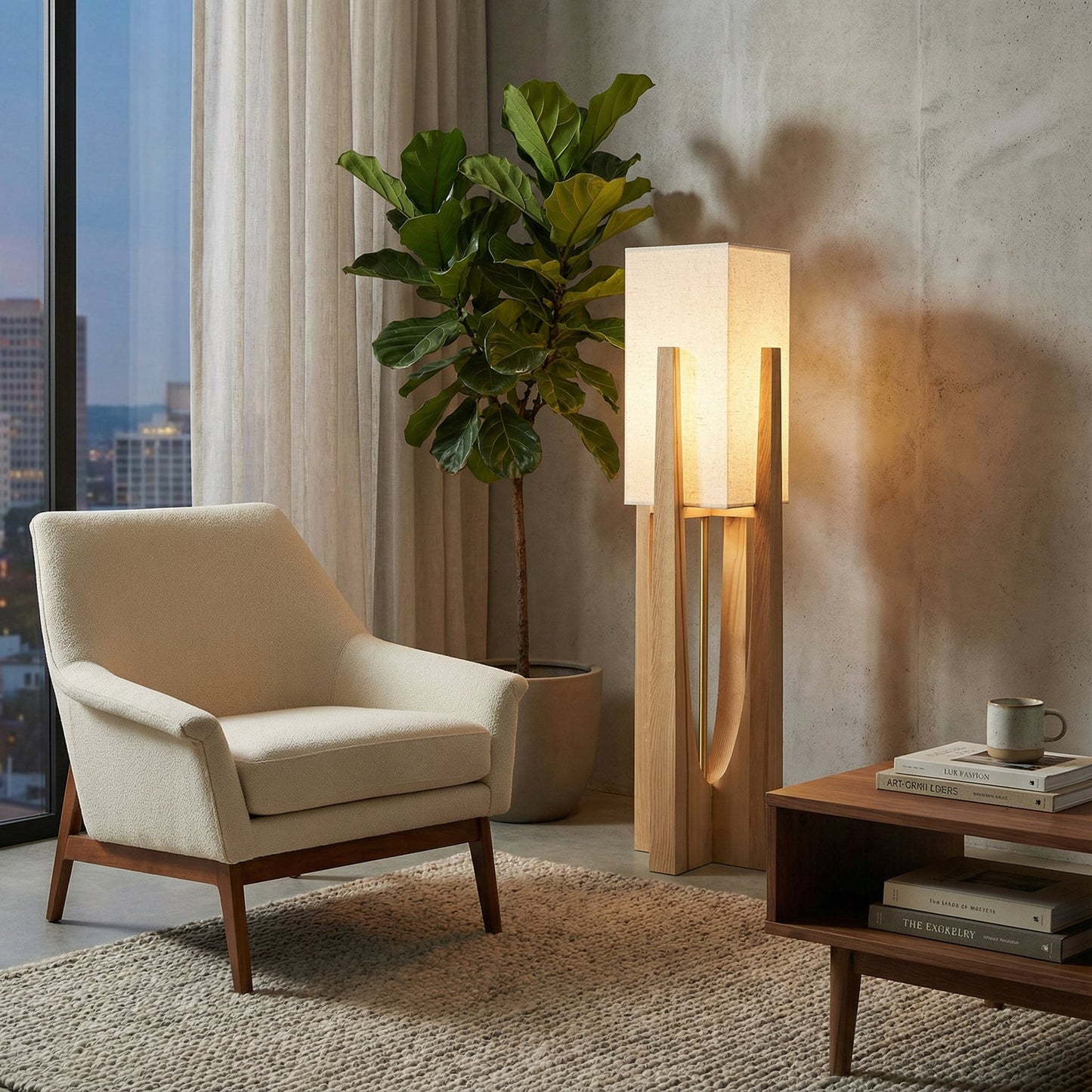 Minimalistische houten vloerlamp