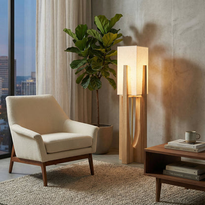 Minimalistische houten vloerlamp