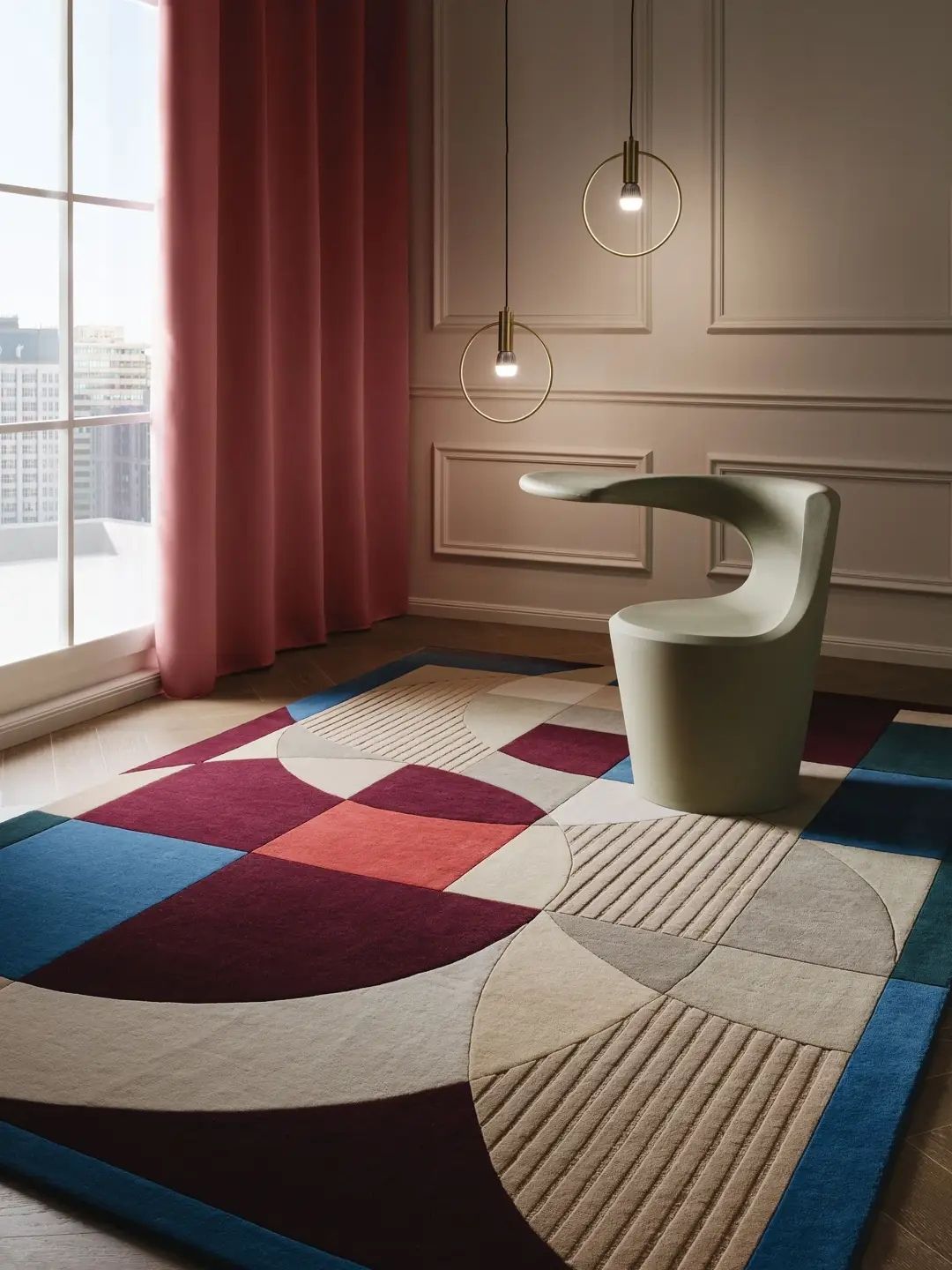 Moderne wollen vloerkleed multicolor ontwerp