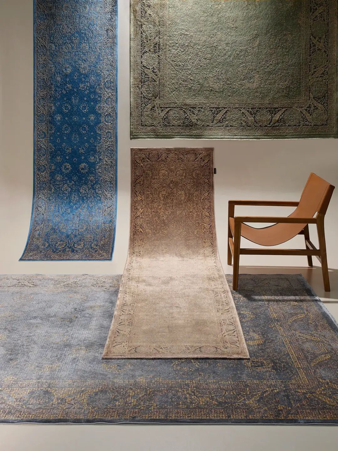 Blauwe vintage vloerkleed woonkamer