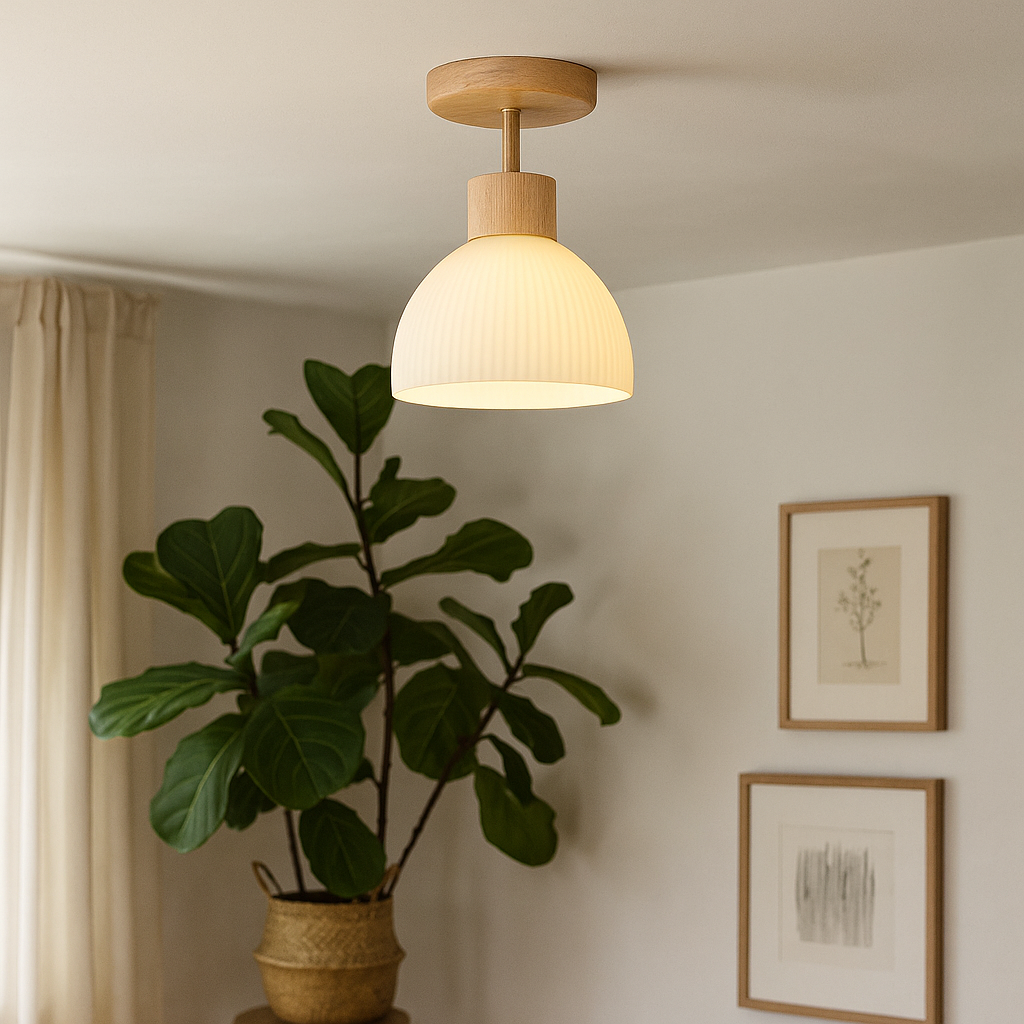 Natuurlijke houten plafondlamp ontwerp
