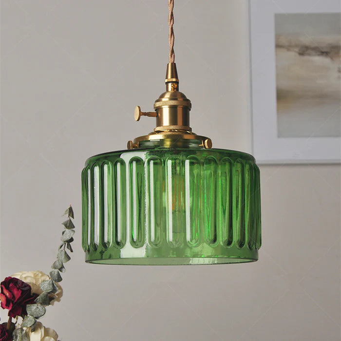 Cilinderhanglamp van gestructureerd glas