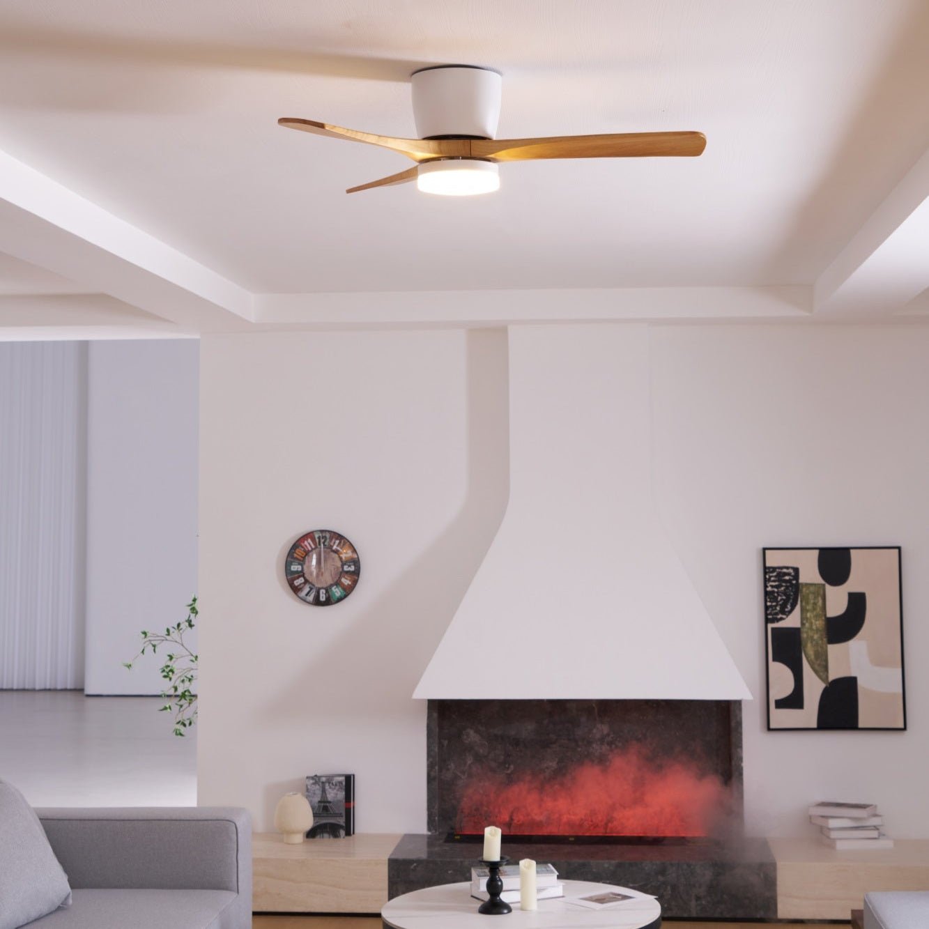 Moderne houten LED plafondventilator met licht