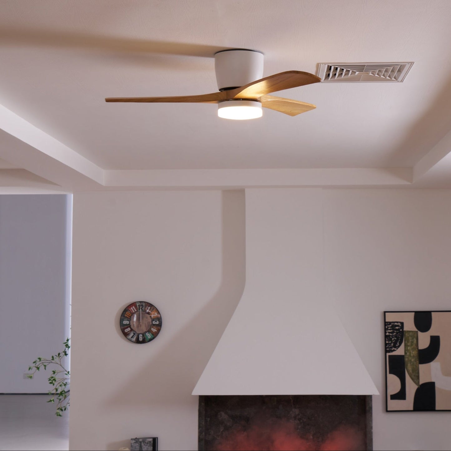 Moderne houten LED plafondventilator met licht