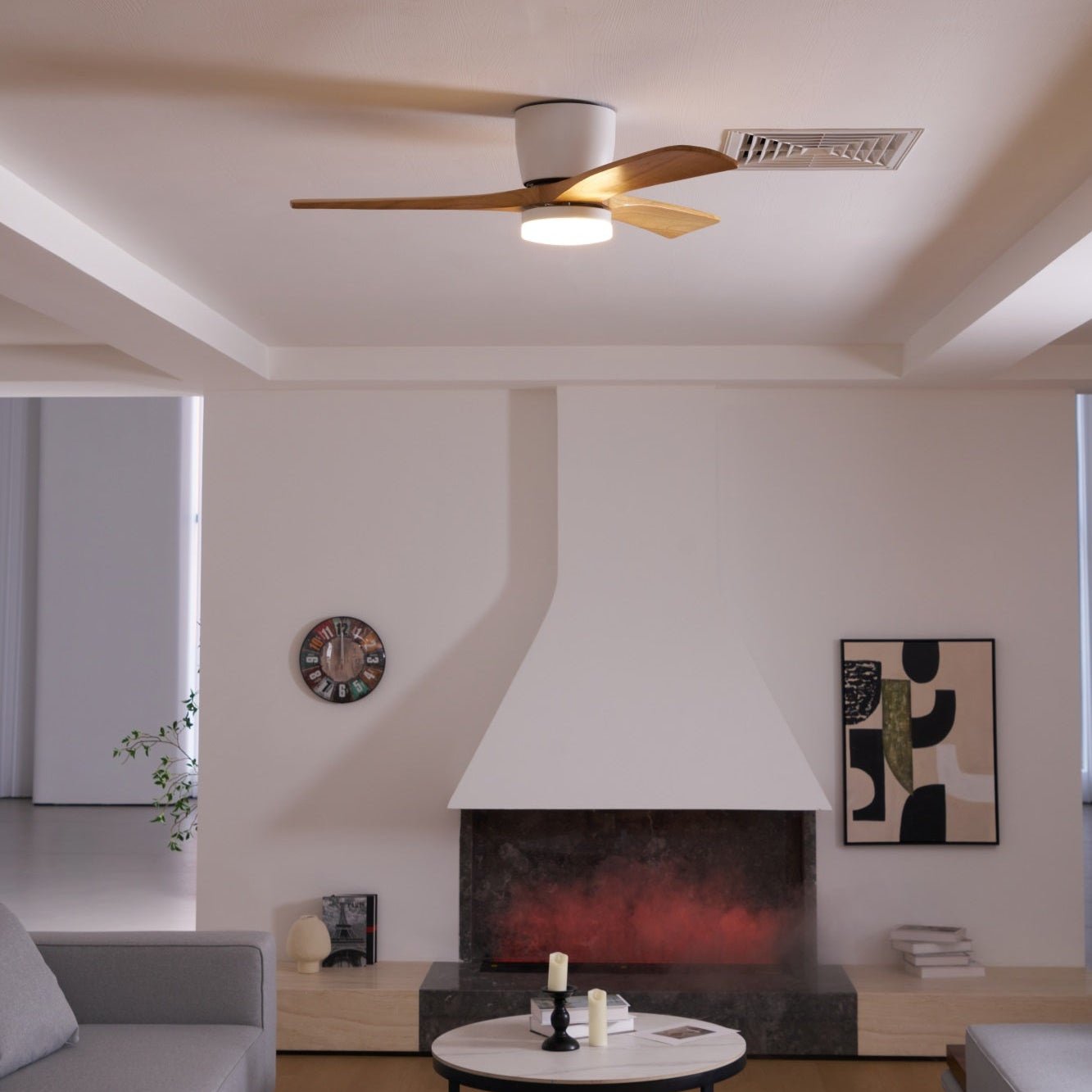 Moderne houten LED plafondventilator met licht