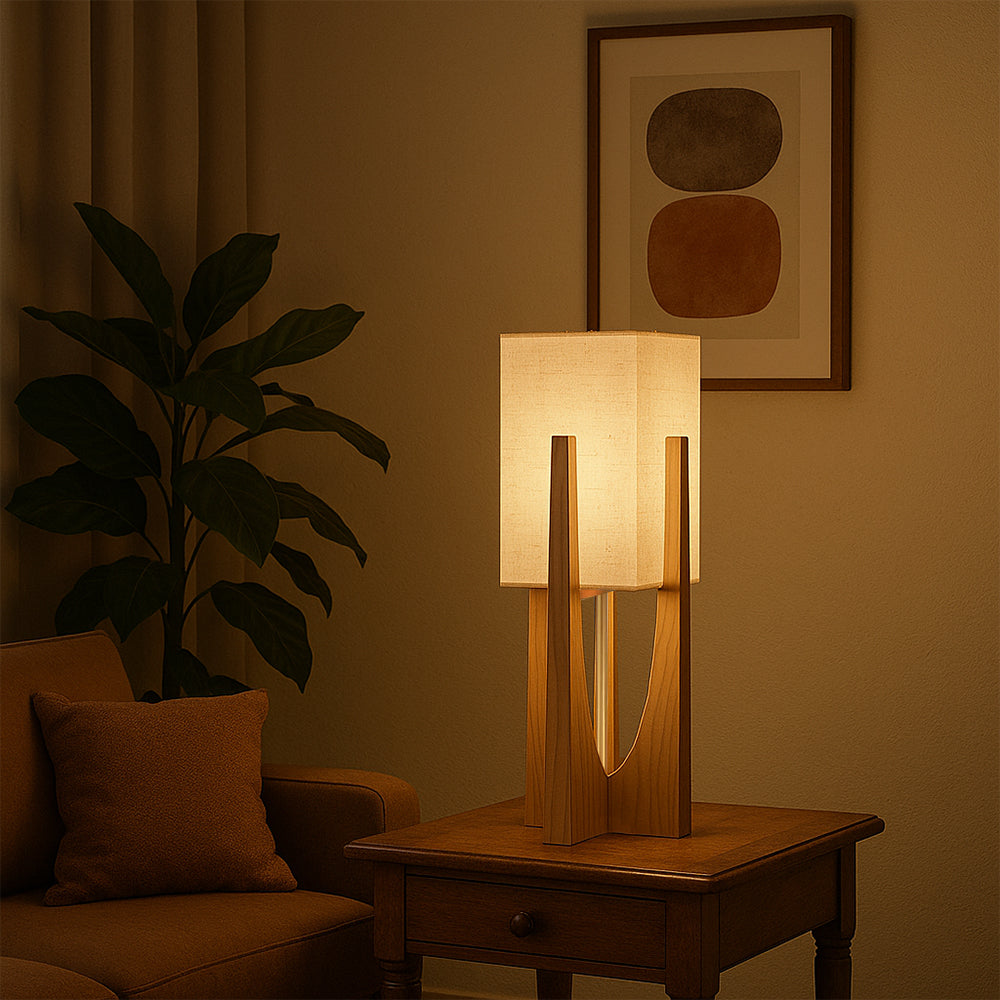 Minimalistische houten vloerlamp