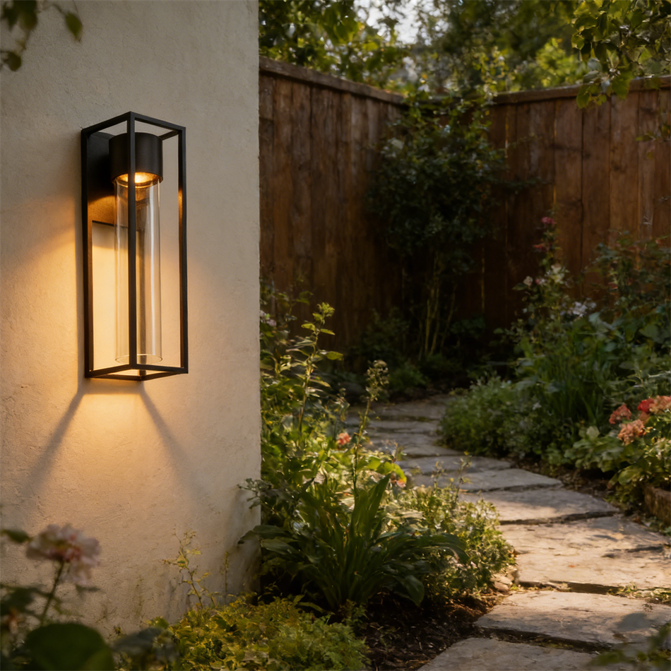 Vierkante zwarte zandkleurige LED-wandlamp voor buiten