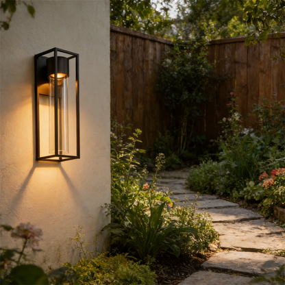 Vierkante zwarte zandkleurige LED-wandlamp voor buiten