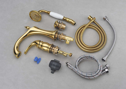 Marvistelle Art Deco set met gepolijste gouden wastafelmengkraan en handdouche, 2-in-1
