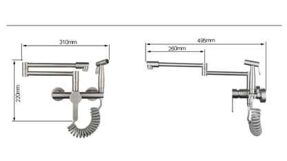 Aan de muur bevestigde Noordse kraan voor potten met sproeifunctie