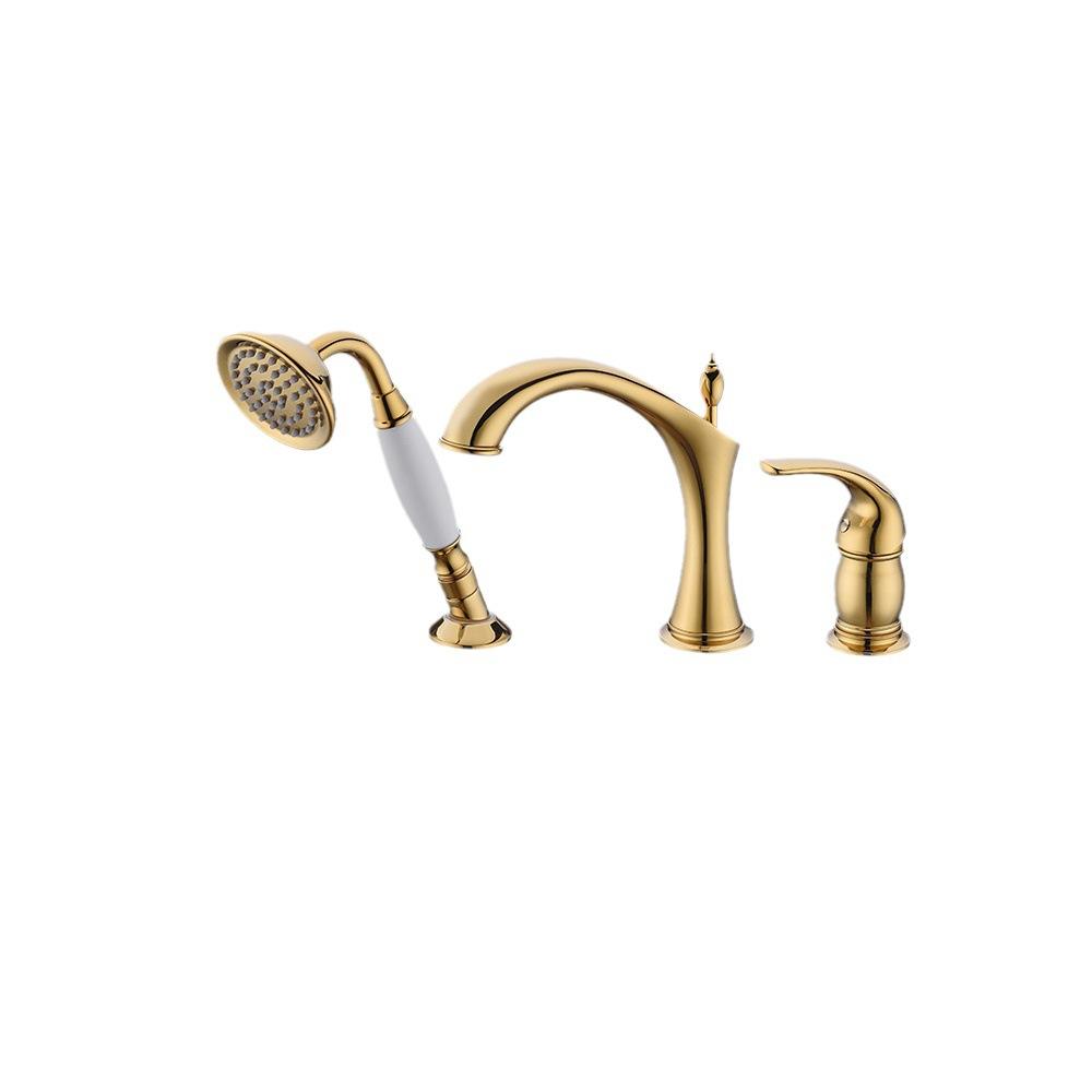 Marvistelle Art Deco set met gepolijste gouden wastafelmengkraan en handdouche, 2-in-1