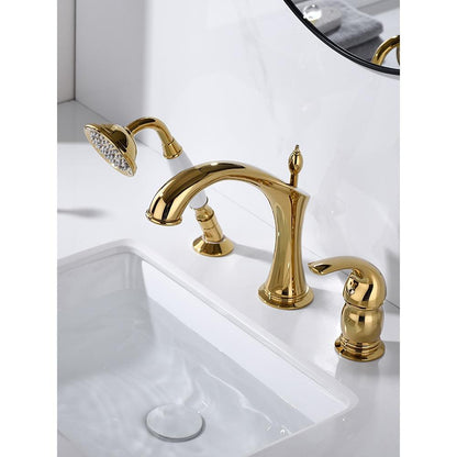 Marvistelle Art Deco set met gepolijste gouden wastafelmengkraan en handdouche, 2-in-1