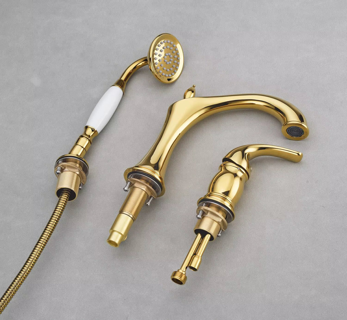Marvistelle Art Deco set met gepolijste gouden wastafelmengkraan en handdouche, 2-in-1