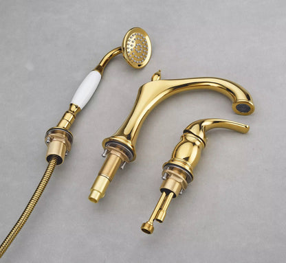 Marvistelle Art Deco set met gepolijste gouden wastafelmengkraan en handdouche, 2-in-1