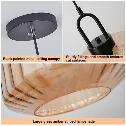 Retro geribbelde glazen hanglamp