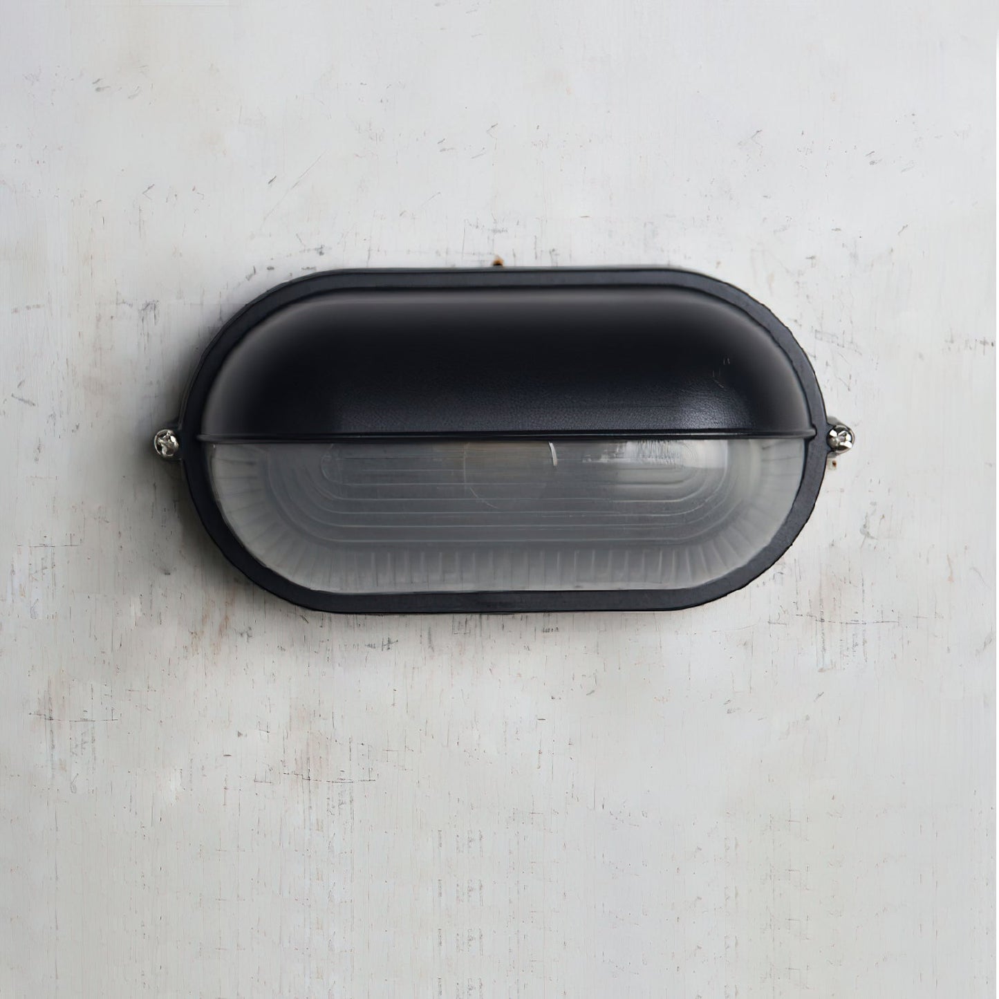 Industriële buitenmuurlamp met geribbeld glas