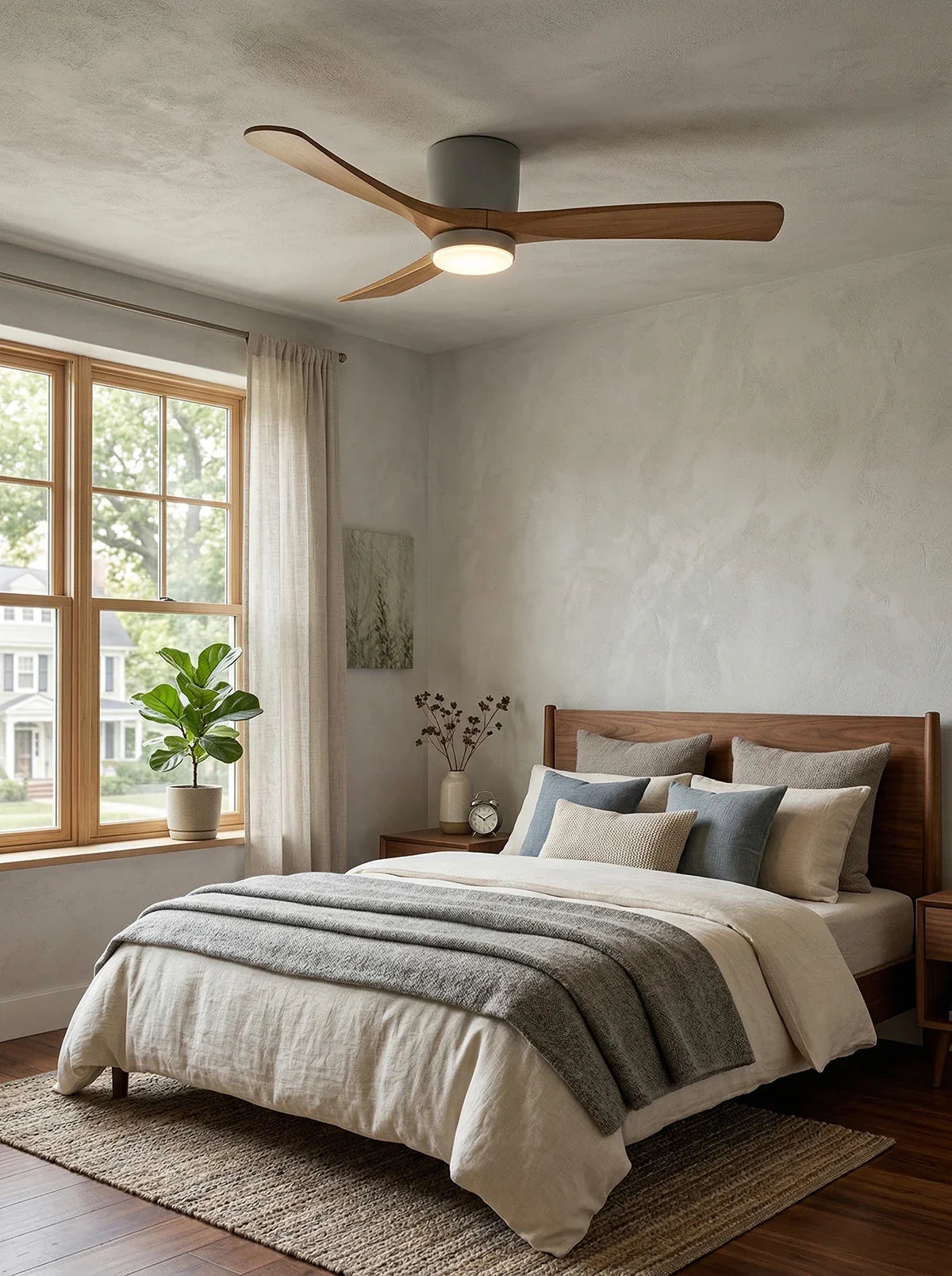 Moderne houten propeller plafondventilator met licht