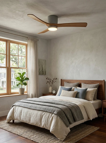 Moderne houten propeller plafondventilator met licht