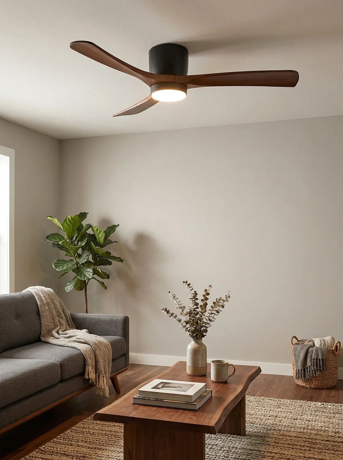 Moderne houten propeller plafondventilator met licht