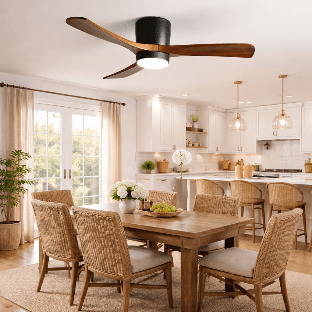 Moderne houten LED plafondventilator met licht