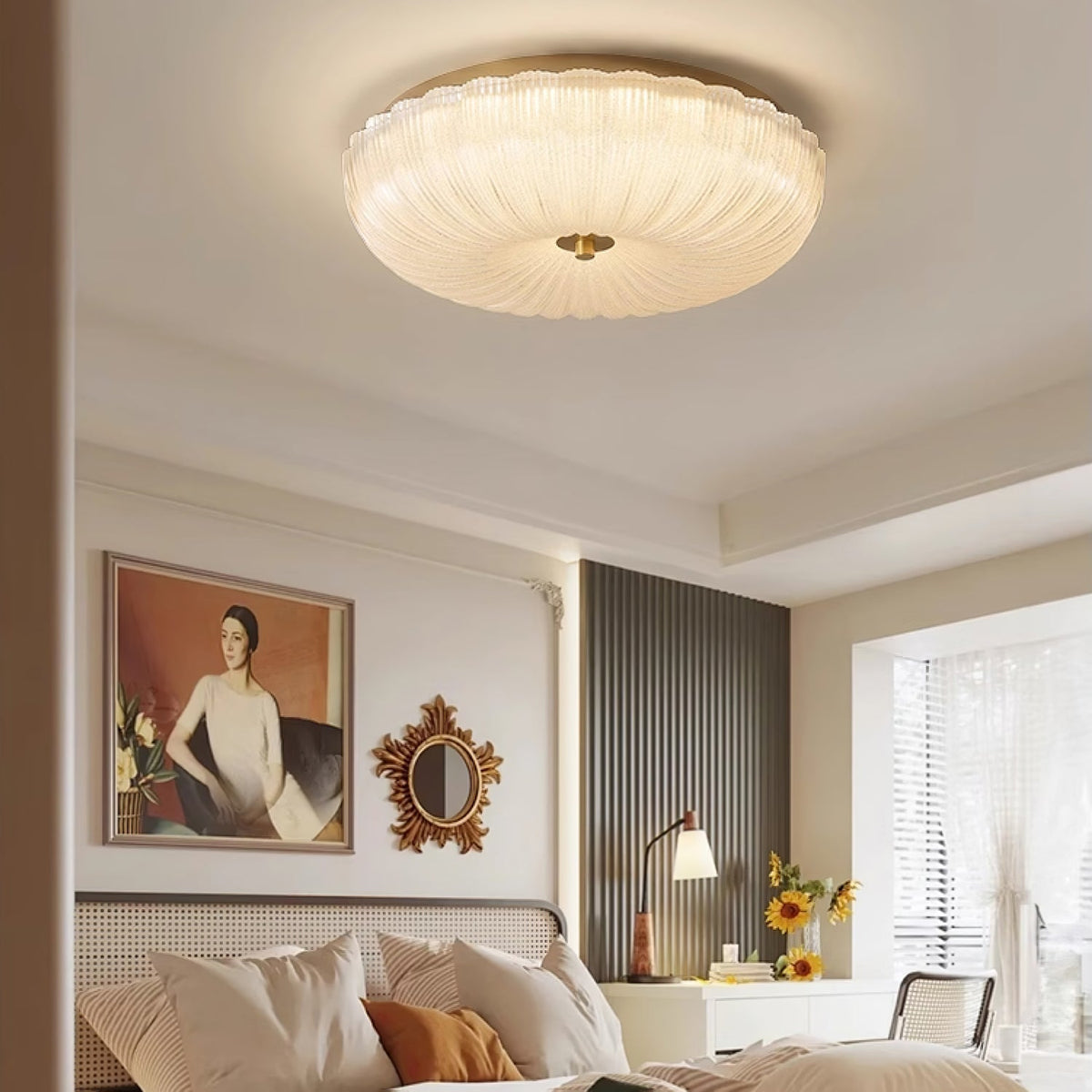 Moderne plafondlamp van geribbeld glas