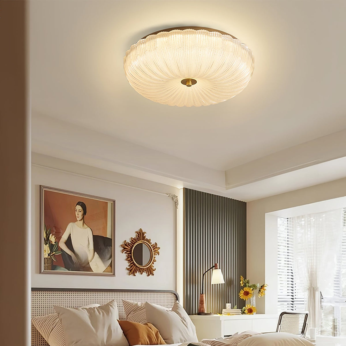 Moderne plafondlamp van geribbeld glas