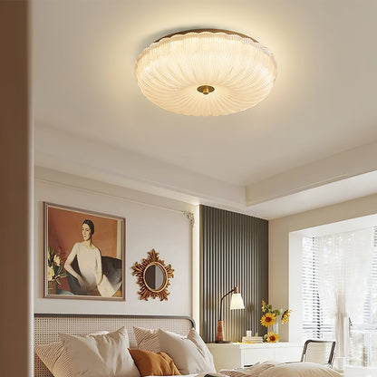 Moderne plafondlamp van geribbeld glas