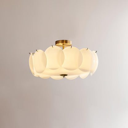 Plafondlamp met bloemvormig glazen glas-in-loodontwerp en halfverzonken montage