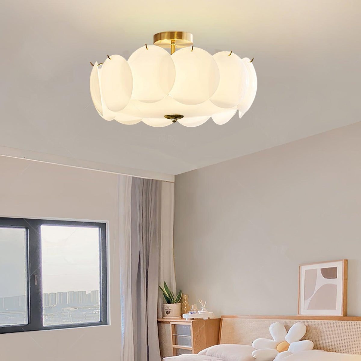 Plafondlamp met bloemvormig glazen glas-in-loodontwerp en halfverzonken montage