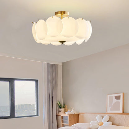Plafondlamp met bloemvormig glazen glas-in-loodontwerp en halfverzonken montage