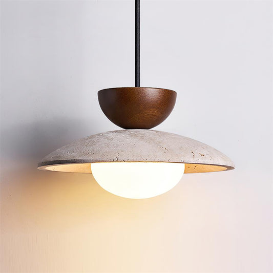 Moderne glazen hanglamp van travertin