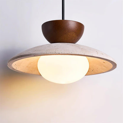 Moderne glazen hanglamp van travertin