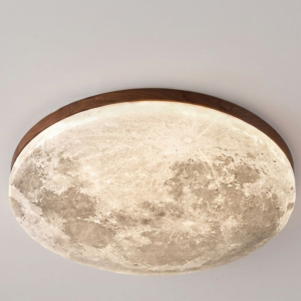 Plafondlamp in art-decostijl geïnspireerd op de maan